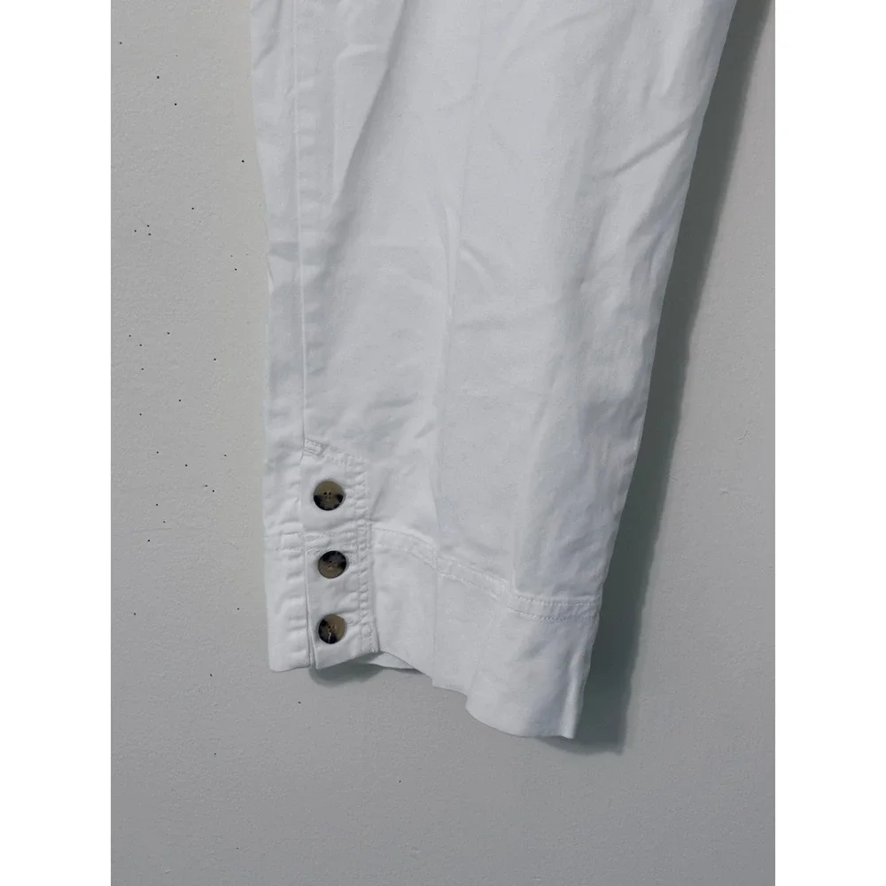 Charter Club Women Cropped Pants 14 White Classic Fit Button Hem Capris Preppy